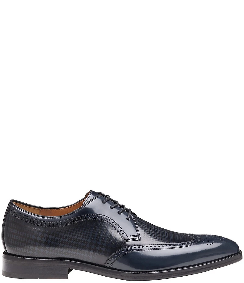 Johnston & Murphy Men's Sullivan Houndstooth Calfskin Brogue Detail Wingtip Oxfords