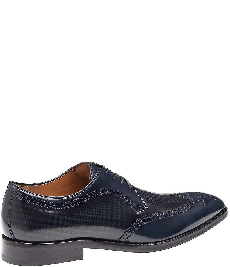 Johnston & Murphy Men's Sullivan Houndstooth Calfskin Brogue Detail Wingtip Oxfords