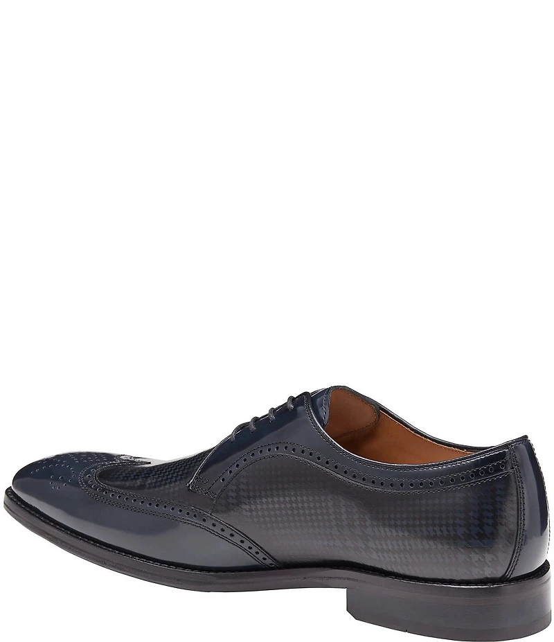 Johnston & Murphy Men's Sullivan Houndstooth Calfskin Brogue Detail Wingtip Oxfords