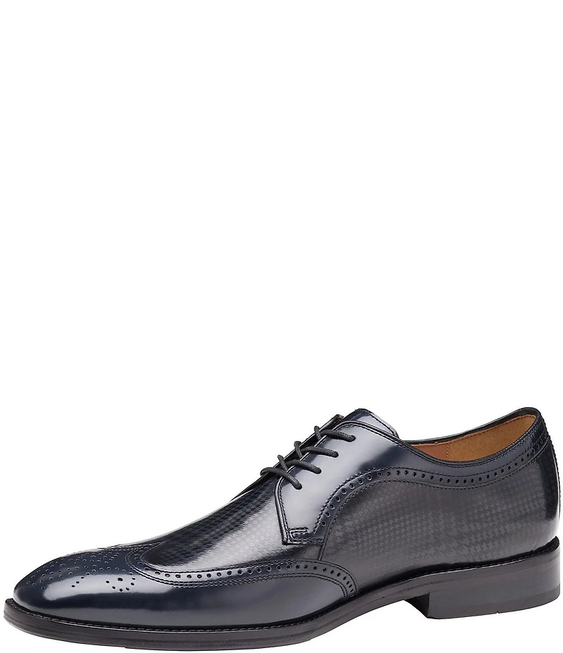 Johnston & Murphy Men's Sullivan Houndstooth Calfskin Brogue Detail Wingtip Oxfords