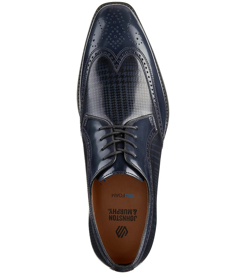 Johnston & Murphy Men's Sullivan Houndstooth Calfskin Brogue Detail Wingtip Oxfords