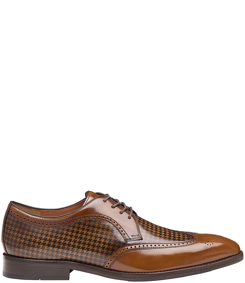 Johnston & Murphy Men's Sullivan Houndstooth Calfskin Brogue Detail Wingtip Oxfords