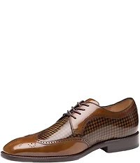 Johnston & Murphy Men's Sullivan Houndstooth Calfskin Brogue Detail Wingtip Oxfords