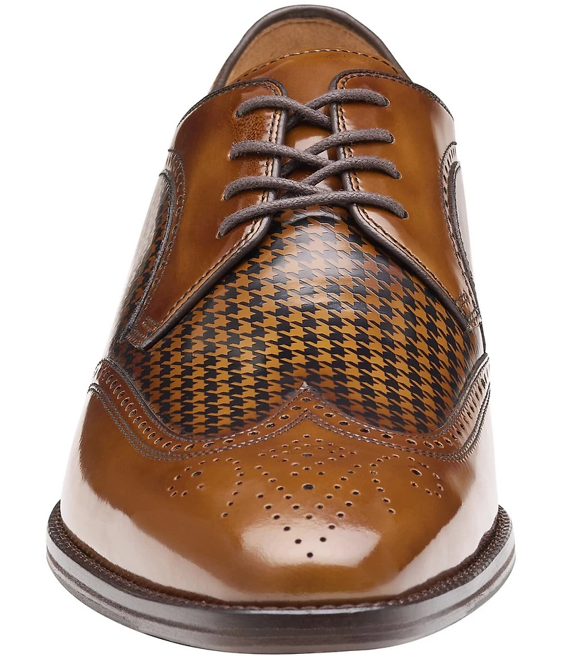 Johnston & Murphy Men's Sullivan Houndstooth Calfskin Brogue Detail Wingtip Oxfords