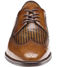 Johnston & Murphy Men's Sullivan Houndstooth Calfskin Brogue Detail Wingtip Oxfords