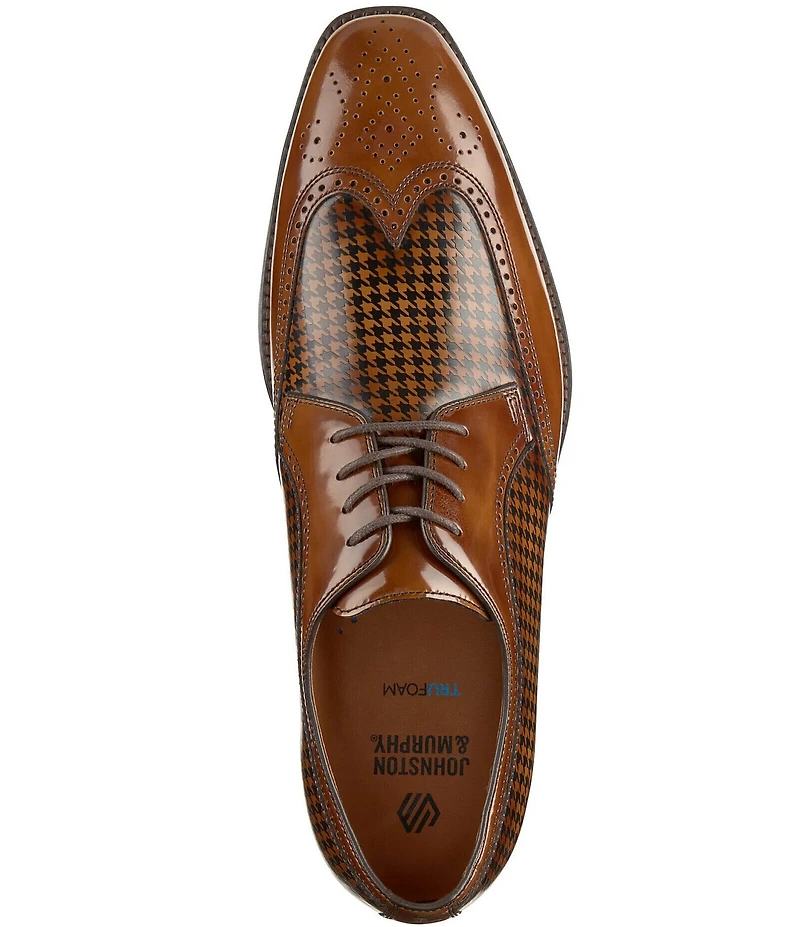 Johnston & Murphy Men's Sullivan Houndstooth Calfskin Brogue Detail Wingtip Oxfords