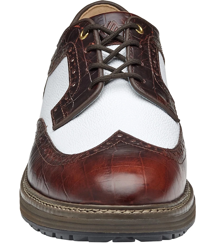Johnston & Murphy Men's Upton GL3 Luxe Hybrid Waterproof Croco Leather Wingtip Oxfords