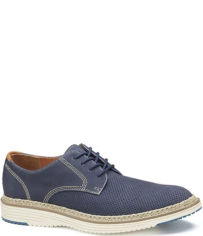 Johnston & Murphy Men's Upton Perforated Nubuck Plain Toe Lace Up Oxfords