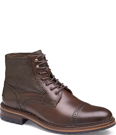 Johnston & Murphy Mens XC Flex Connelly Leather Brogue Detail Shearling Boots