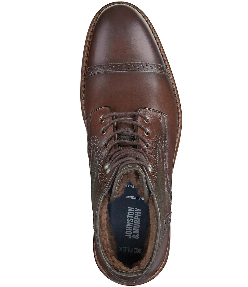 Johnston & Murphy Mens XC Flex Connelly Leather Brogue Detail Shearling Boots