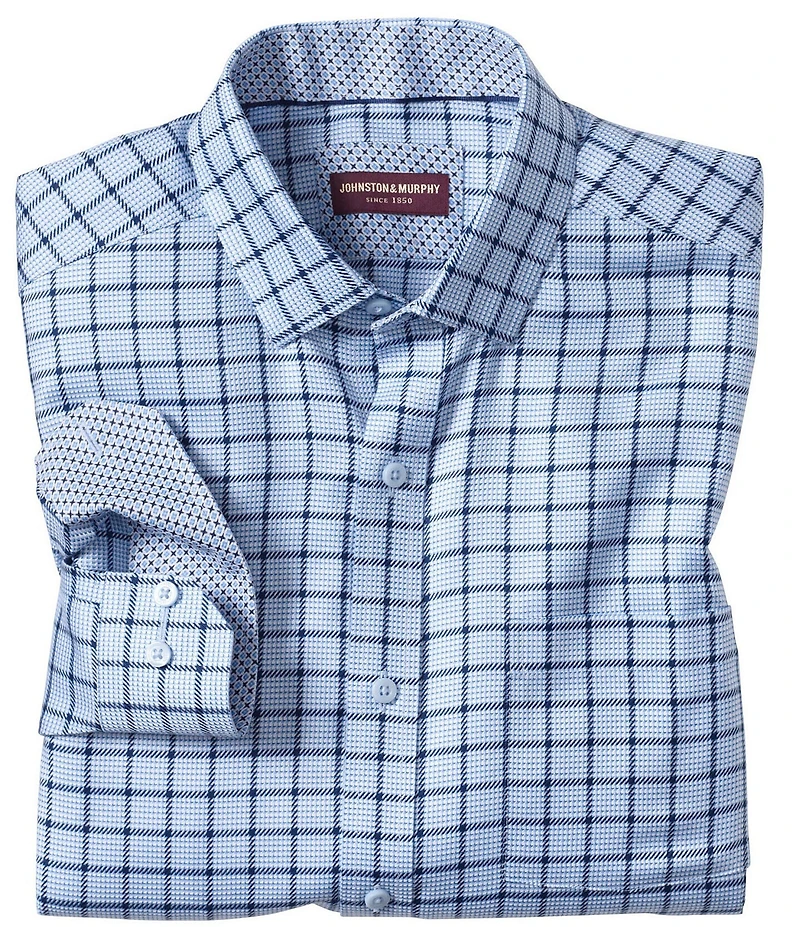 Johnston & Murphy Non-Iron Windowpane Long Sleeve Woven Shirt