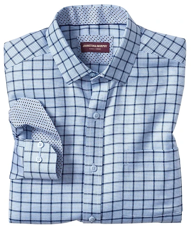 Johnston & Murphy Non-Iron Windowpane Long Sleeve Woven Shirt