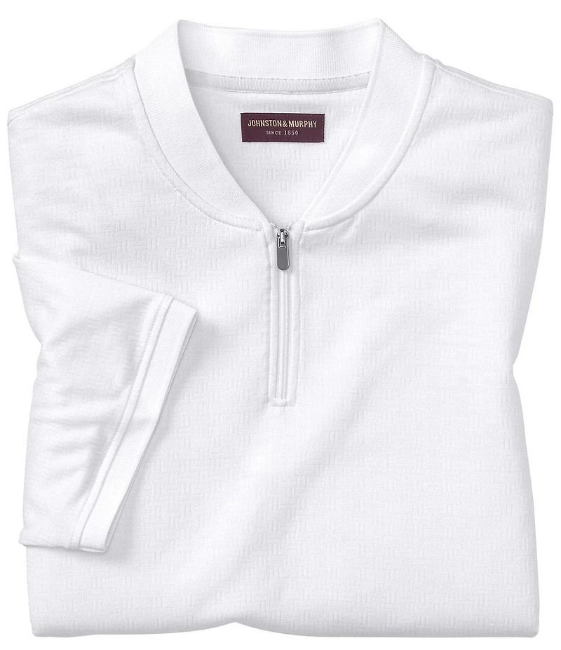Johnston & Murphy Performance Stretch Knit Jacquard Short Sleeve Zip Polo Shirt
