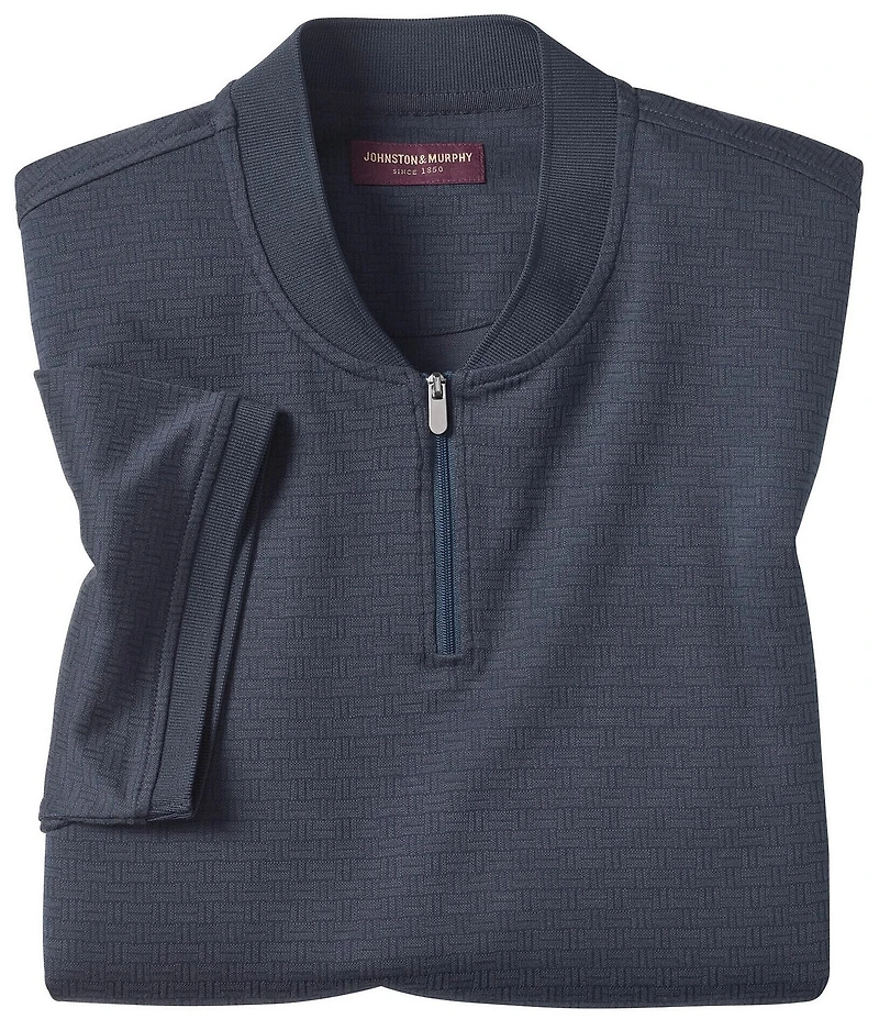 Johnston & Murphy Performance Stretch Knit Jacquard Short Sleeve Zip Polo Shirt