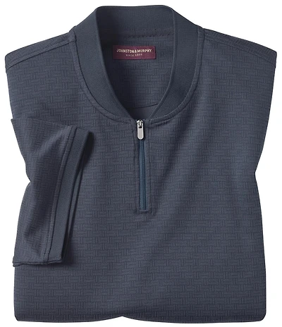 Johnston & Murphy Performance Stretch Knit Jacquard Short Sleeve Zip Polo Shirt