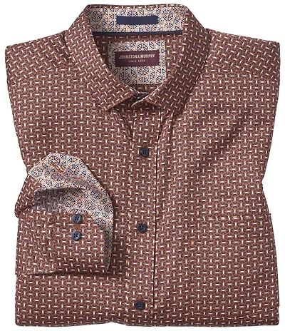 Johnston & Murphy Sateen Linked Ovals Print Long Sleeve Woven Shirt