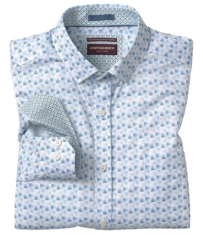 Johnston & Murphy Sateen Shadow Box Print Long Sleeve Woven Shirt
