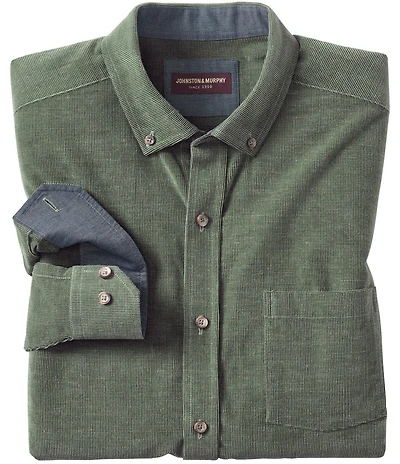 Johnston & Murphy Solid Textured Corduroy Long Sleeve Woven Shirt