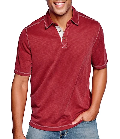 Johnston & Murphy Vintage Solid Slub Short Sleeve Polo Shirt