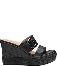 Johnston & Murphy Women's Addison Raffia Leather Slide Wedge Platform Sandals