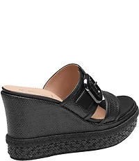 Johnston & Murphy Women's Addison Raffia Leather Slide Wedge Platform Sandals