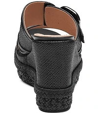 Johnston & Murphy Women's Addison Raffia Leather Slide Wedge Platform Sandals