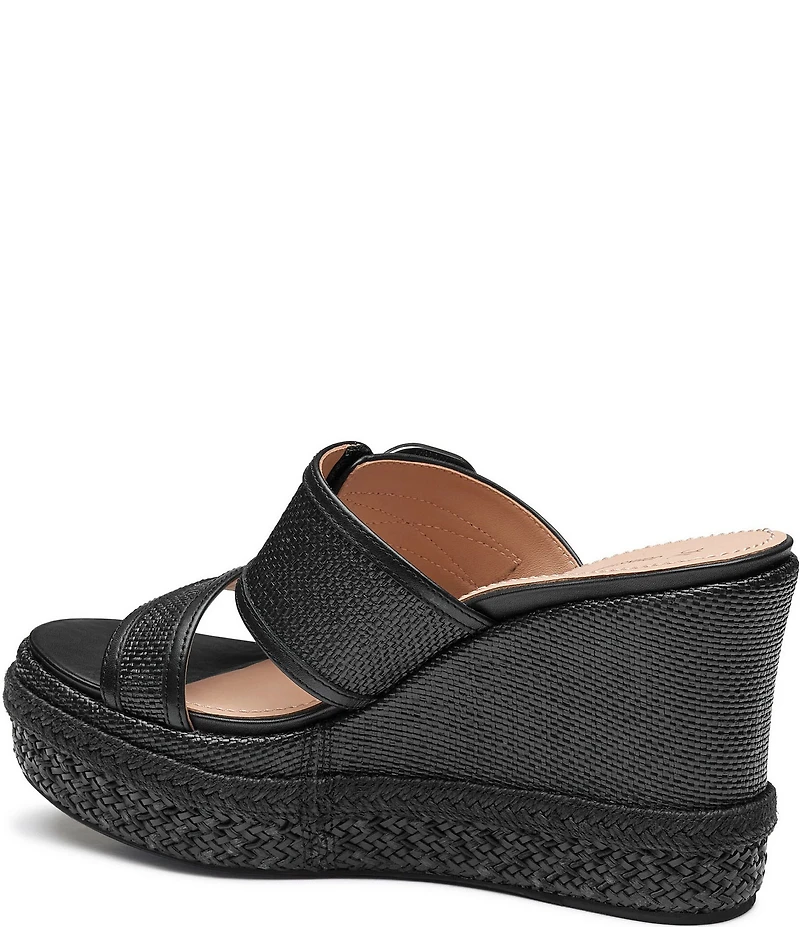 Johnston & Murphy Women's Addison Raffia Leather Slide Wedge Platform Sandals