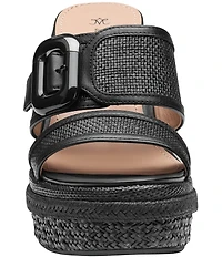 Johnston & Murphy Women's Addison Raffia Leather Slide Wedge Platform Sandals