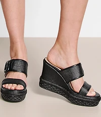 Johnston & Murphy Women's Addison Raffia Leather Slide Wedge Platform Sandals