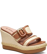 Johnston & Murphy Women's Addison Raffia Leather Slide Wedge Platform Sandals