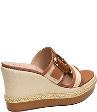 Johnston & Murphy Women's Addison Raffia Leather Slide Wedge Platform Sandals