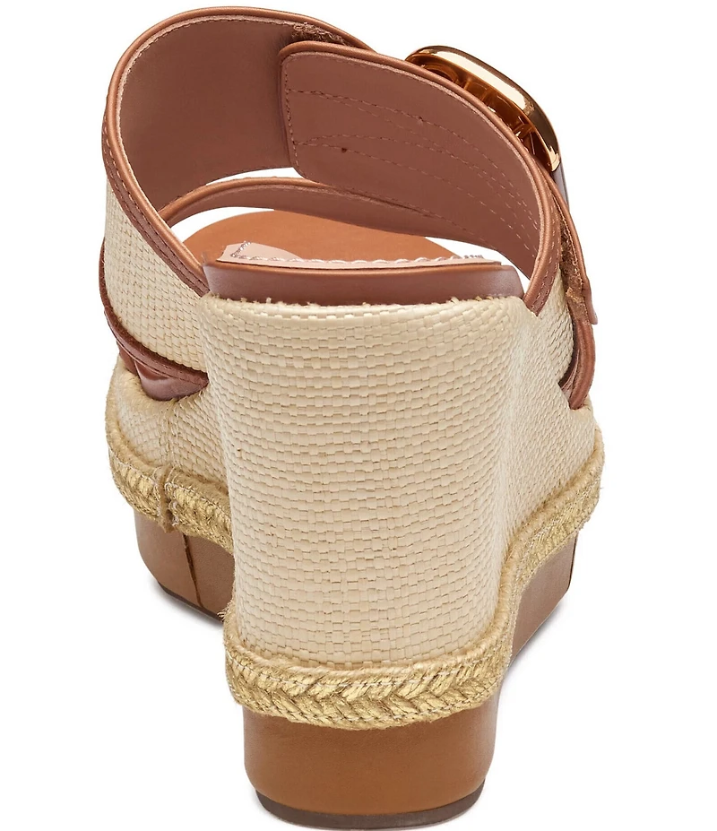 Johnston & Murphy Women's Addison Raffia Leather Slide Wedge Platform Sandals
