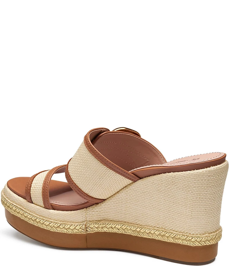 Johnston & Murphy Women's Addison Raffia Leather Slide Wedge Platform Sandals