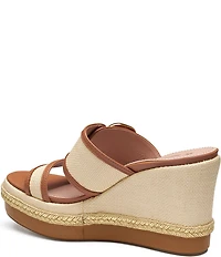 Johnston & Murphy Women's Addison Raffia Leather Slide Wedge Platform Sandals