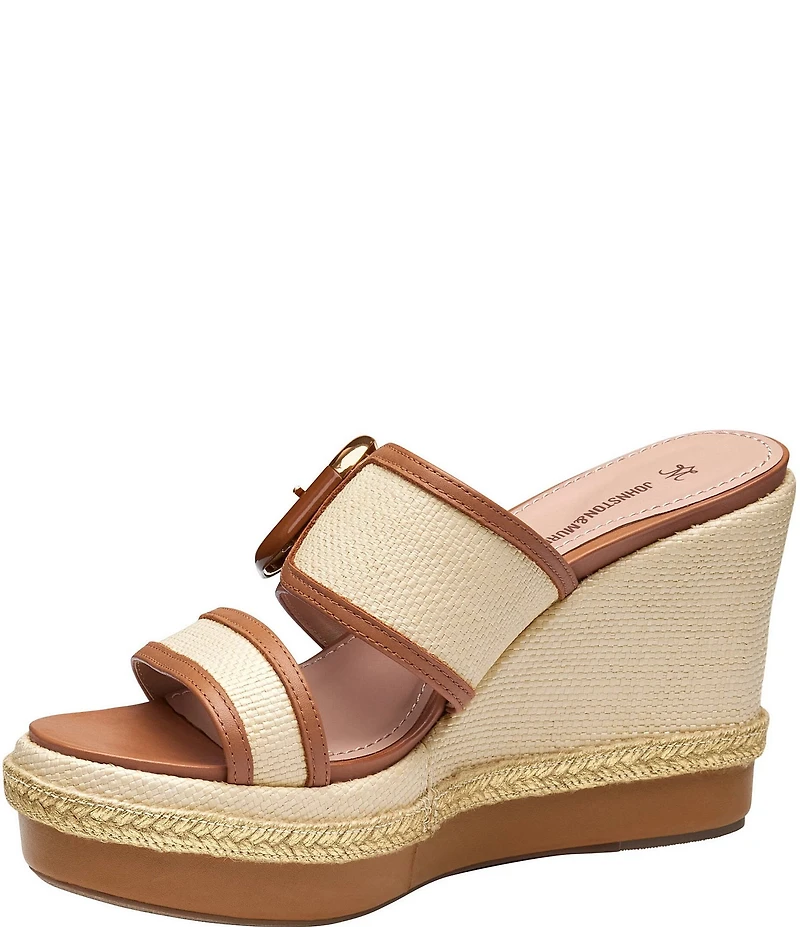 Johnston & Murphy Women's Addison Raffia Leather Slide Wedge Platform Sandals