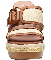 Johnston & Murphy Women's Addison Raffia Leather Slide Wedge Platform Sandals