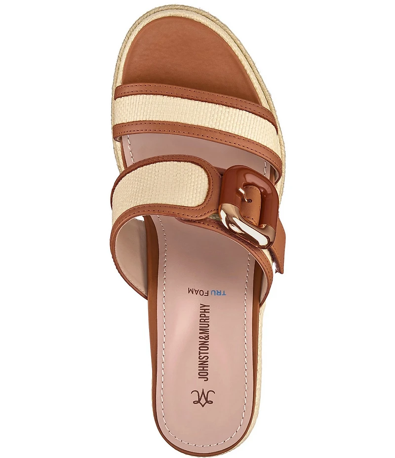 Johnston & Murphy Women's Addison Raffia Leather Slide Wedge Platform Sandals