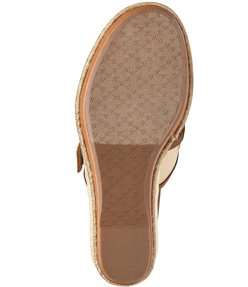 Johnston & Murphy Women's Addison Raffia Leather Slide Wedge Platform Sandals