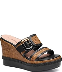 Johnston & Murphy Women's Addison Raffia Leather Slide Wedge Platform Sandals