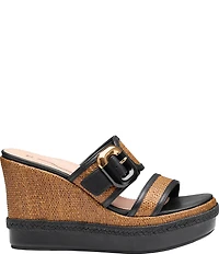 Johnston & Murphy Women's Addison Raffia Leather Slide Wedge Platform Sandals