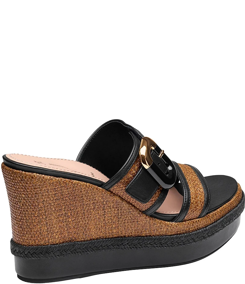 Johnston & Murphy Women's Addison Raffia Leather Slide Wedge Platform Sandals