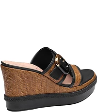 Johnston & Murphy Women's Addison Raffia Leather Slide Wedge Platform Sandals