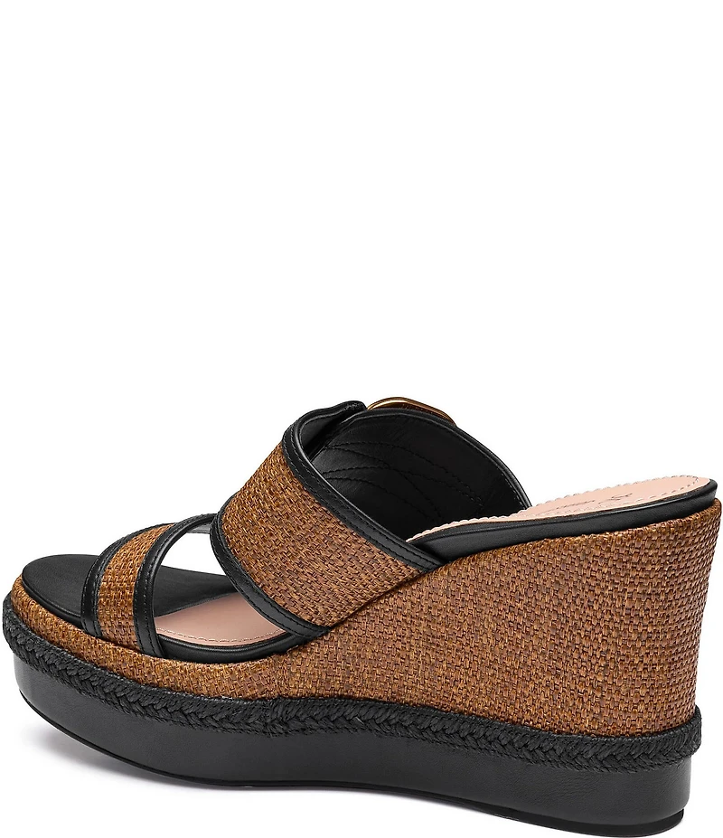 Johnston & Murphy Women's Addison Raffia Leather Slide Wedge Platform Sandals