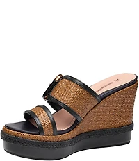 Johnston & Murphy Women's Addison Raffia Leather Slide Wedge Platform Sandals