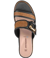 Johnston & Murphy Women's Addison Raffia Leather Slide Wedge Platform Sandals