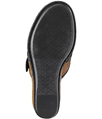 Johnston & Murphy Women's Addison Raffia Leather Slide Wedge Platform Sandals