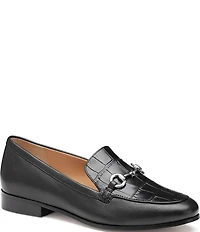 Johnston & Murphy Women's Ali Leather Croco Embossed Bit Buckle Loafers