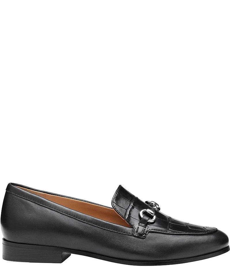 Johnston & Murphy Women's Ali Leather Croco Embossed Bit Buckle Loafers
