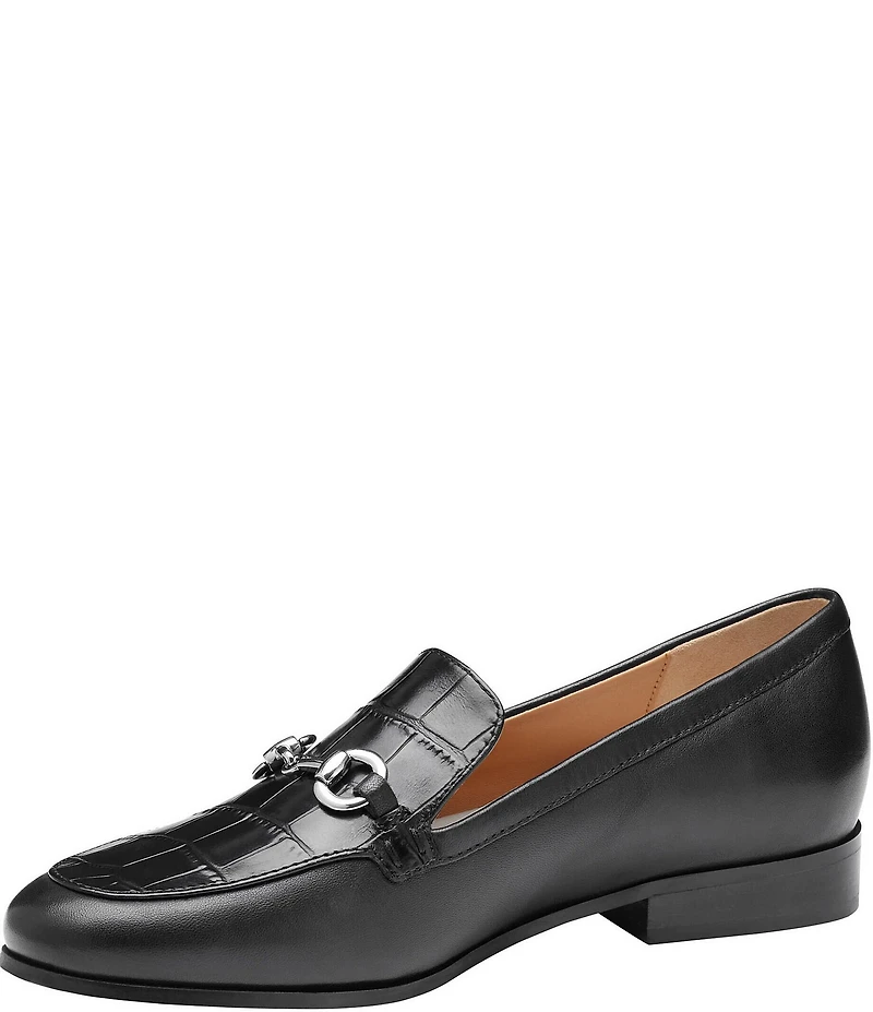 Johnston & Murphy Women's Ali Leather Croco Embossed Bit Buckle Loafers