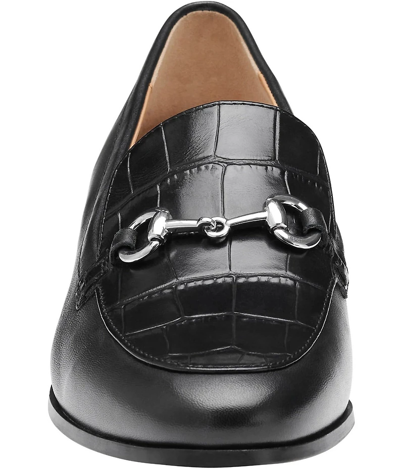 Johnston & Murphy Women's Ali Leather Croco Embossed Bit Buckle Loafers